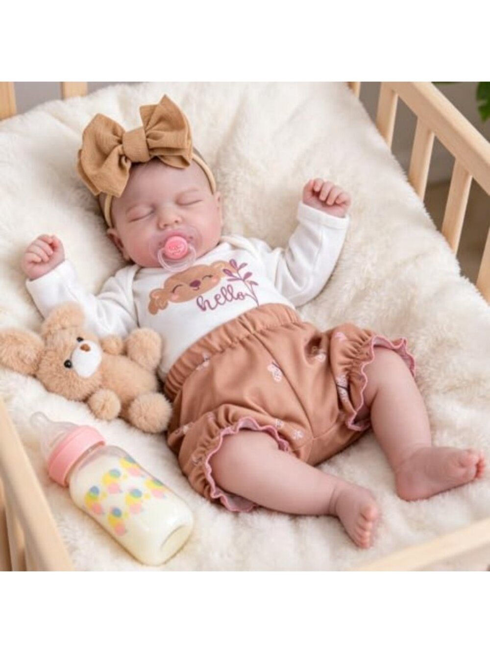 20in Sleeping Reborn Baby Girl Doll Weighted Soft Body Tan Knit Bow Set